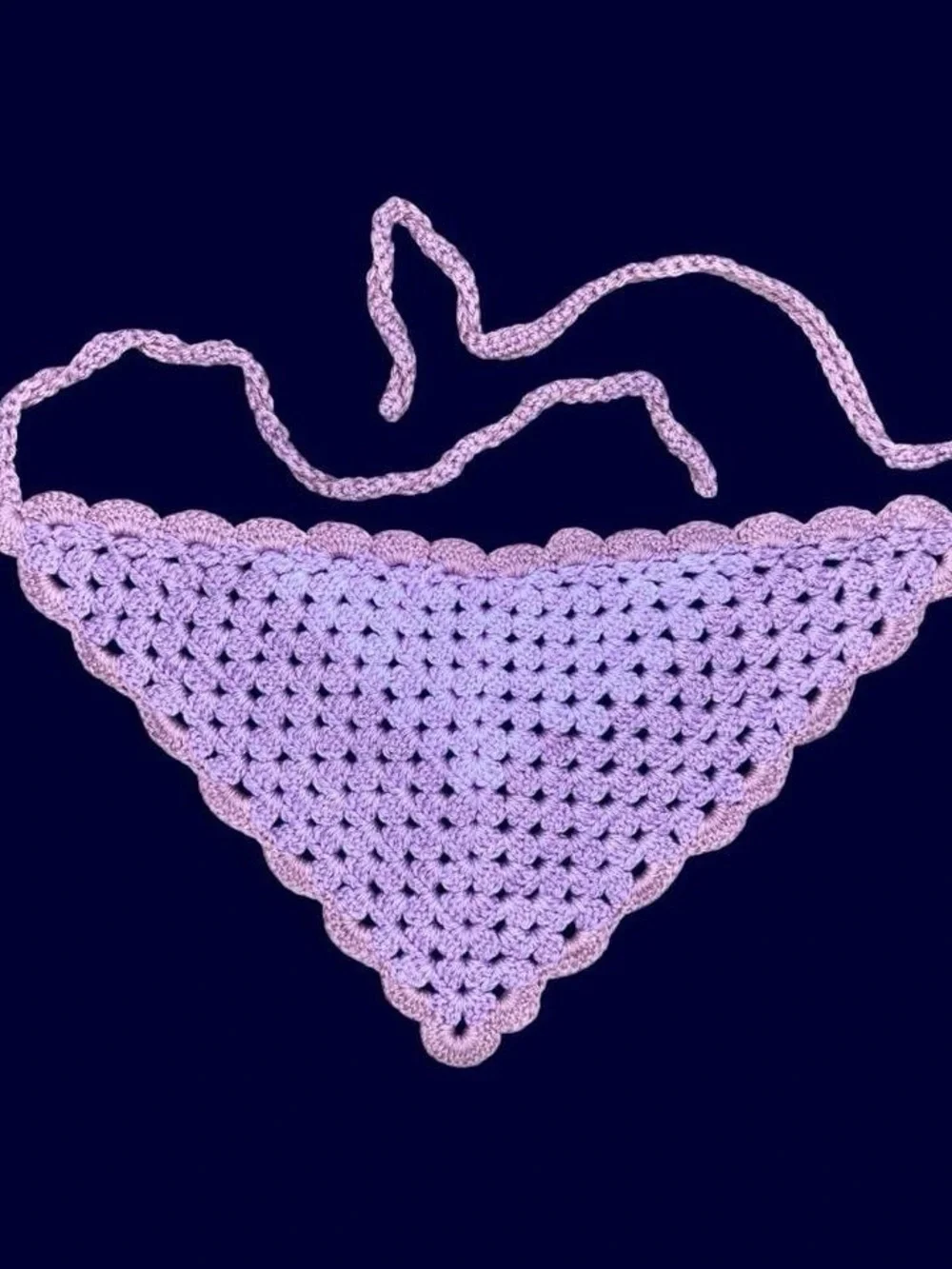 Vintage Handmade Pink Purple Crochet Hippie Head Scarf Bandana - Picture 7 of 7
